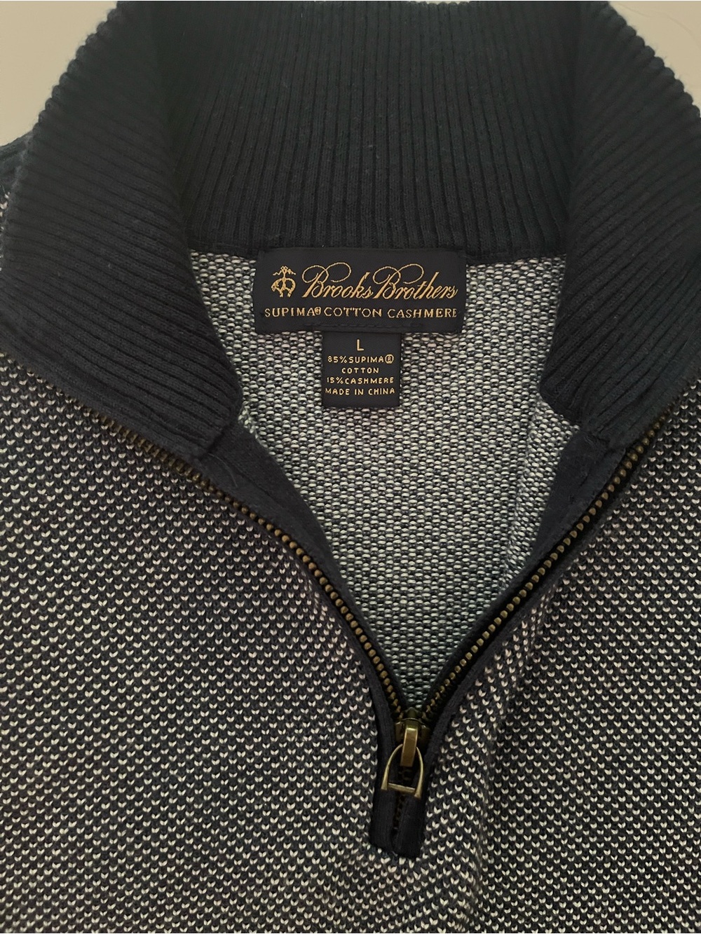 Brooks Brothers Men's Navy and White Quarter Zip Supima Cotton Cashmere Sweater